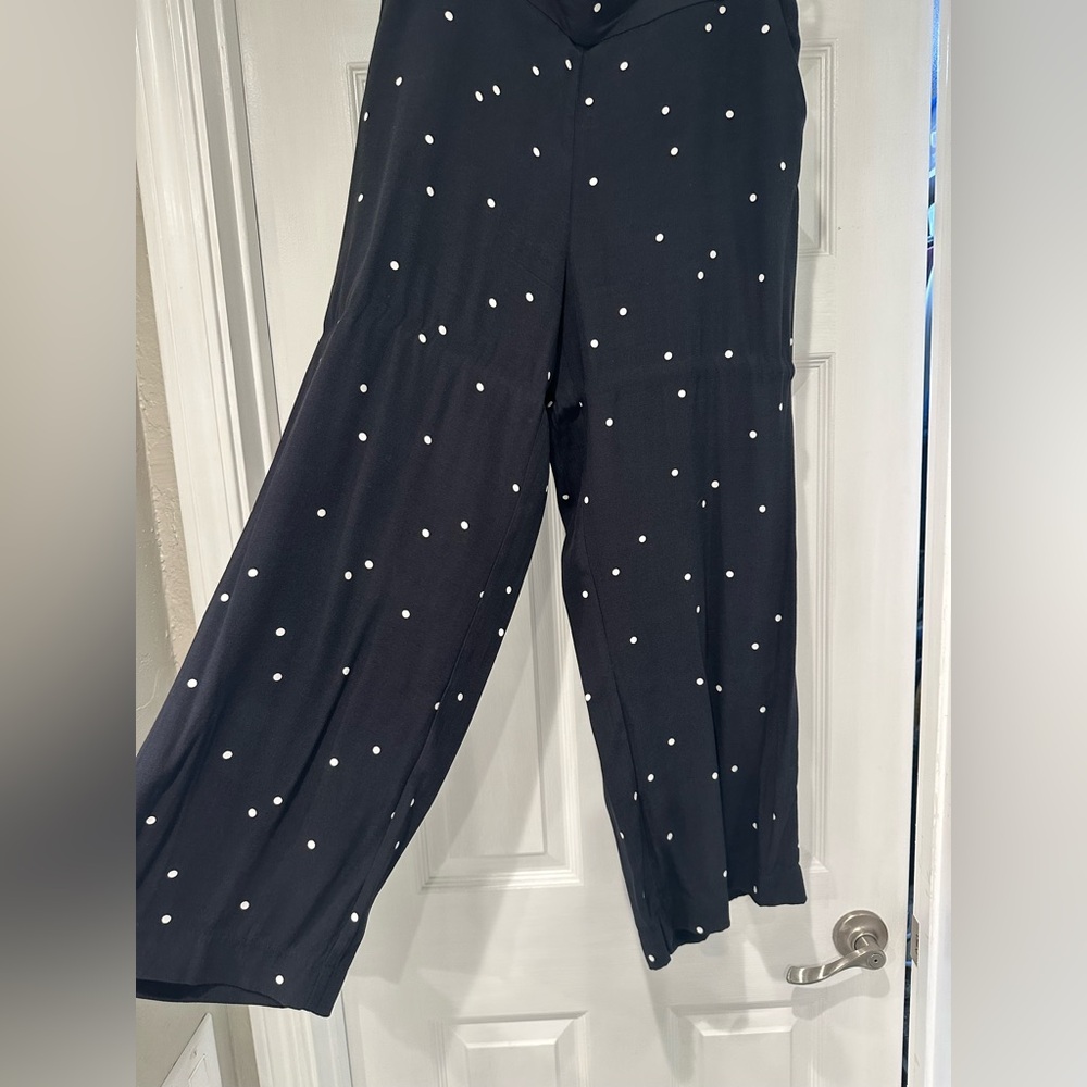 LOFT Black and White Wide Leg Pants with Playful Print